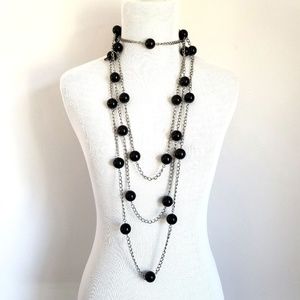 Sisley Extra Long Black and Silver Chain Necklace